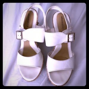 White thick wooded heels.